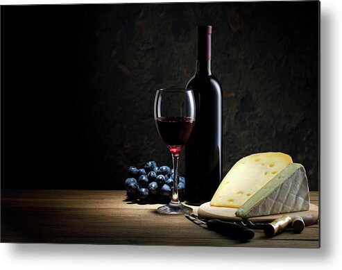 Corkscrew Metal Print featuring the photograph Red Wine And Cheese by Julichka