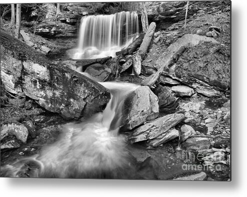 Glen Leigh Metal Print featuring the photograph Ricketts Glen Double Falls Black And White by Adam Jewell
