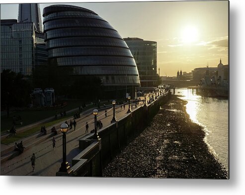 Georgia Mizuleva Metal Print featuring the photograph River Thames Low Tide Sunset - London City Hall South Bank Southwark London UK by Georgia Mizuleva