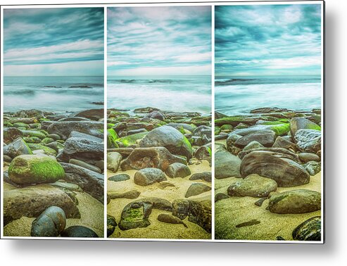 Rock Sea Sky Triptych Metal Print featuring the photograph Rock Sea Sky Triptych by Joseph S Giacalone