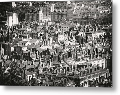 Lyon Metal Print featuring the photograph Rooftops and Chimneys of Old Lyon France Black and White by Carol Japp