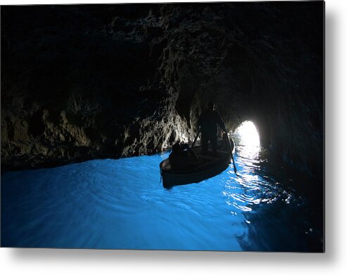 People Metal Print featuring the photograph Rowboat Inside Blue Grotto by Holger Leue