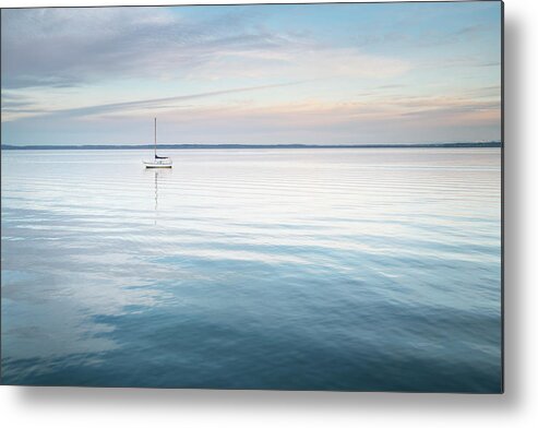 Agua Metal Print featuring the photograph Sailboat Anchored In Bellingham Bay by Alan Majchrowicz