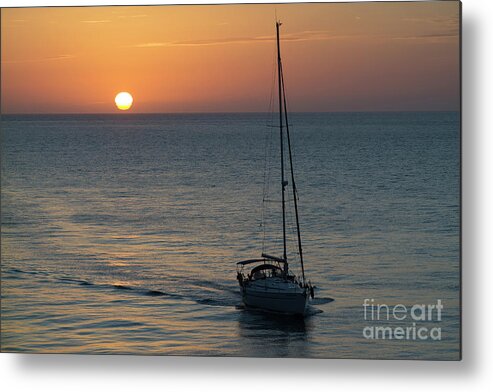 Flying Metal Print featuring the photograph Sailboat Heading Home at Sunset Cadiz Spain by Pablo Avanzini