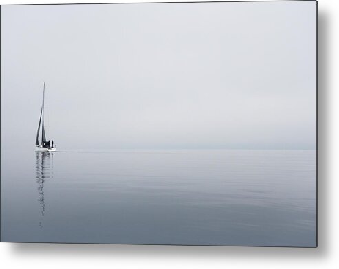 People Metal Print featuring the photograph Sailboat In Sea by Thomas Northcut