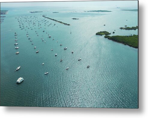 Tranquility Metal Print featuring the photograph Sailboatsat Anchor In Honolulu Harbor by Toshi Sasaki