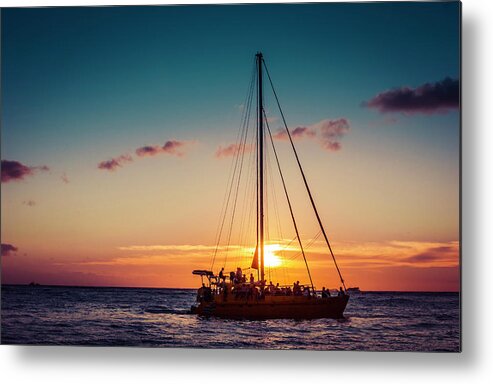 Top Photo Artist Amyn Nasser Metal Print featuring the photograph Sailing Sunset in Hawaii 0010 by Neptune - Amyn Nasser Photographer