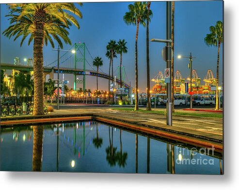 San Pedro Waterfront Vincent Thomas Bridge Metal Print featuring the photograph In the Still of Night by David Zanzinger