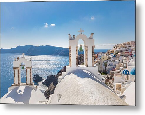 Landscape Metal Print featuring the photograph Santorini, Greece. Picturesque Sea View by Levente Bodo