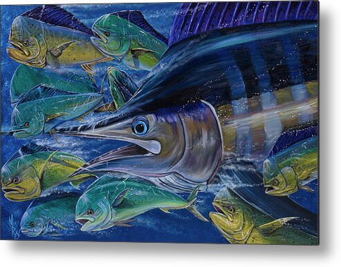 Blue Marlin Metal Print featuring the painting School Bully by Mark Ray