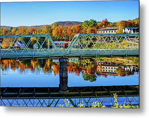 Shelburne Metal Print featuring the photograph Shelburne Falls Bridge Street Fall Foliage Autumn Reflection by Toby McGuire
