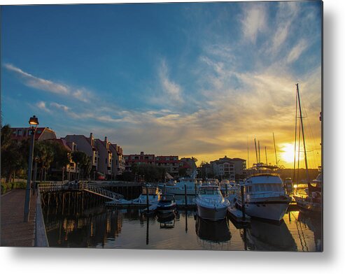 Shelter Cove Metal Print featuring the photograph Shelter Cove Marina Sunset in March by Dennis Schmidt