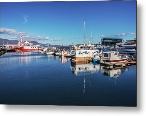 Boats Metal Print featuring the photograph Ships at the Harbor in Reykjavik by Debra and Dave Vanderlaan