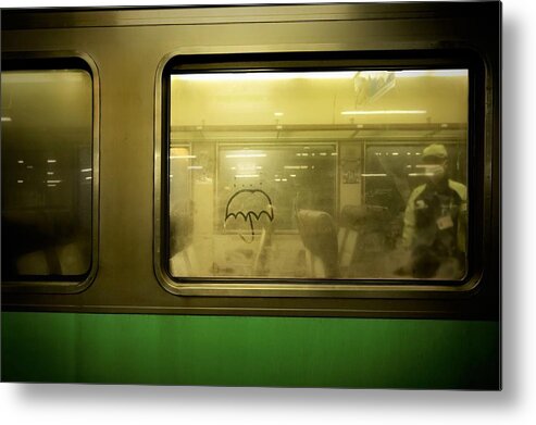 Streetphotography Umbrella Train Color Platform Metal Print featuring the photograph Sign Of Rain by Reiko Kiri
