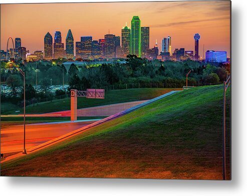 America Metal Print featuring the photograph Skyline Architecture of Dallas Texas at Dawn by Gregory Ballos