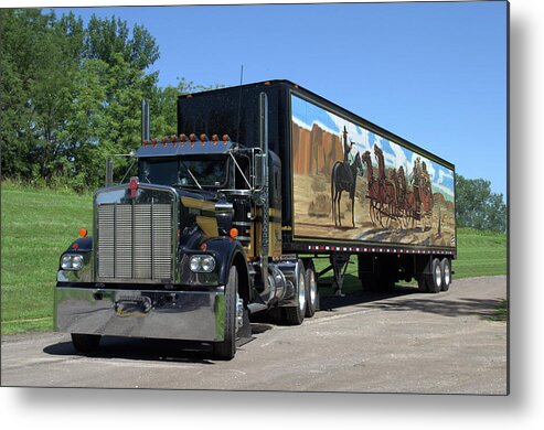  Kenworth Metal Print featuring the photograph Smokey and the Bandit Tribute Kenworth W900 Black and Gold Semi Truck by TeeMack