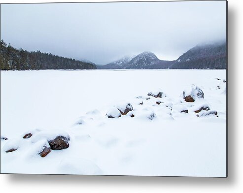 Maine Metal Print featuring the photograph Snow Cover Jordan Pond by Stefan Mazzola