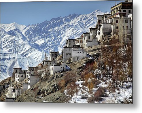 Tranquility Metal Print featuring the photograph Snow Covered Thikse Monastery & by Timothy Allen