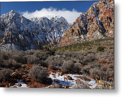 Red Rock Canyon National Conservation Area Metal Print featuring the photograph Snowcapped Mountains And Desert by Photography By R. L. Pniewski