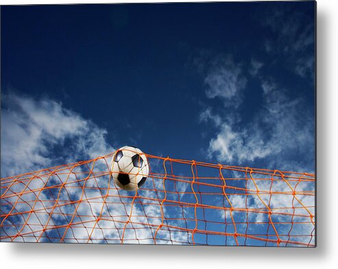 Soccer Ball Going Into Goal Net Metal Print By Fuse