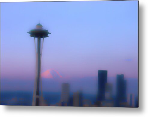 Space Needle Metal Print featuring the digital art Space Needle Soft Focus by Cathy Anderson