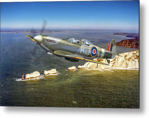 Spitfire Tr 9 Metal Print featuring the photograph Spitfire Tr 9 over The Needles by Gary Eason