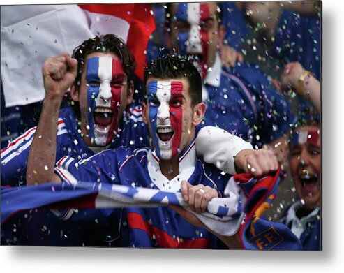 Young Men Metal Print featuring the photograph Sports Fans With French Flags Painted by Photo And Co
