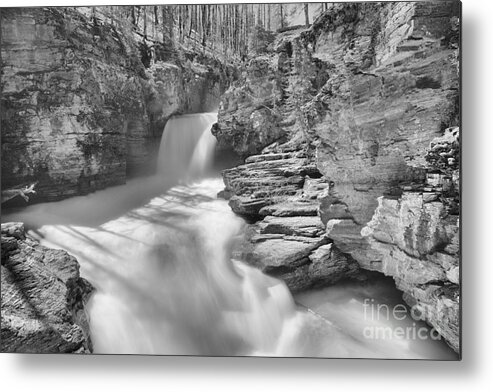 St Mary Falls Metal Print featuring the photograph St. Mary Falls Spring 2019 Black And White by Adam Jewell