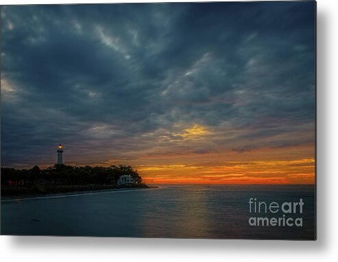 Lighthouse Metal Print featuring the mixed media St. Simons Island Lighthouse at Dawn II by DB Hayes