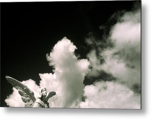 Statue Metal Print featuring the photograph Statue Of Angel Against Cumulus Clouds by Stuart Westmorland