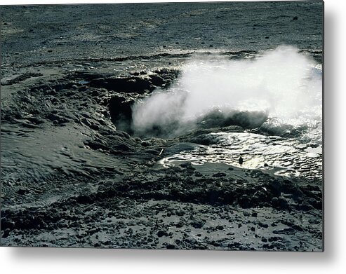 Geyser Metal Print featuring the photograph Steaming Geyser In Yellowstone National by Karl Weatherly