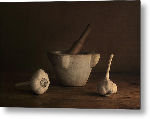 Garlic Metal Print featuring the photograph Still Life With Garlic by Christian Marcel