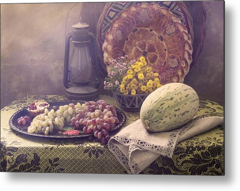 Glass Metal Print featuring the photograph Still Life With Melon And Cake by Ustinagreen