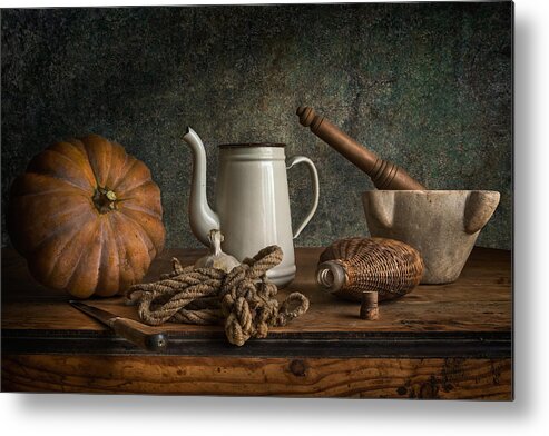 Still Life Metal Print featuring the photograph Still Life With Pumpkin II by Christian Marcel