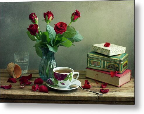 Education Metal Print featuring the photograph Still Life With Red Roses by Copyright Anna Nemoy(xaomena)