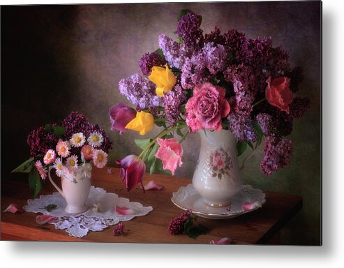 Bouquet Metal Print featuring the photograph Still Life With Spring Flowers by Tatyana Skorokhod (??????? ????????)
