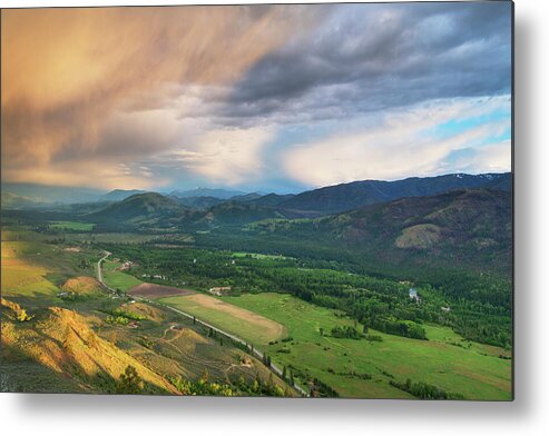 Afterglow Metal Print featuring the photograph Storm Clouds Glowing From Setting Sun by Alan Majchrowicz