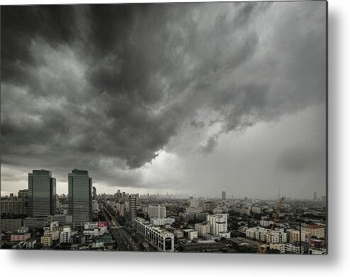 Thunderstorm Metal Print featuring the photograph Storm Over City by Simon Fuller Imagery