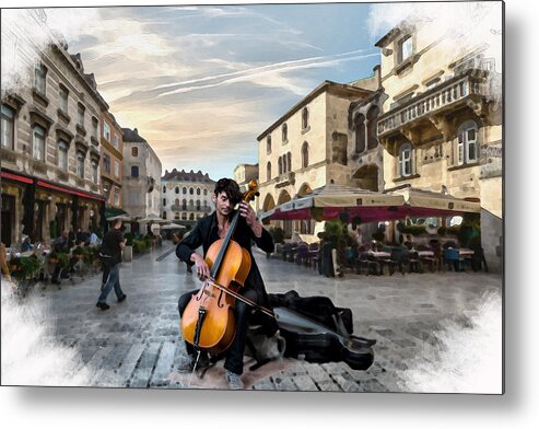 Music Metal Print featuring the mixed media Street Music. Cello. by Alex Mir