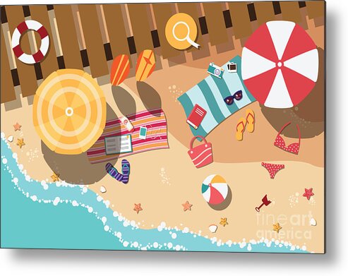 Parasol Metal Print featuring the digital art Summer Beach In Flat Design Sea Side by Bluelela