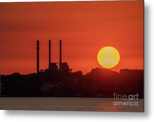 Summer Metal Print featuring the photograph Summer Sunset by the Smokestacks by Amfmgirl Photography
