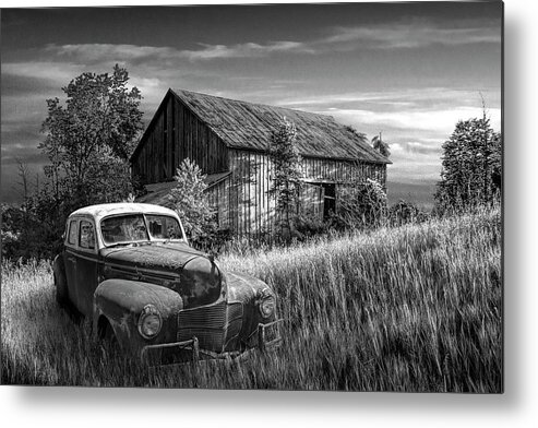 Landscape Metal Print featuring the photograph Sun sets on the past with only memories left in Black and White. by Randall Nyhof