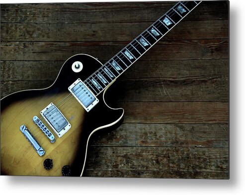 Rock Music Metal Print featuring the photograph Sunburst Gibson Les Paul by Tito Slack