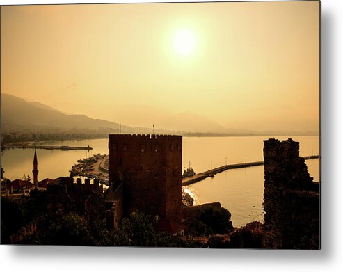 Sunrise Metal Print featuring the photograph Sunrise above the red tower of Alanya by Sun Travels
