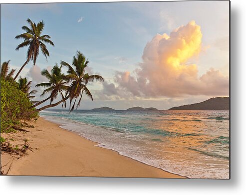 Water's Edge Metal Print featuring the photograph Sunrise On Deserted Tropical Island by Fotovoyager