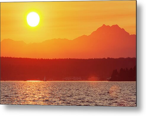 Copy Space Metal Print featuring the photograph Sunset Over Puget Sound, Seattle by Tom Haseltine