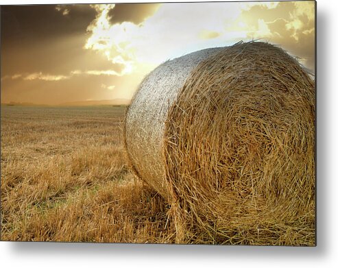 Scotland Metal Print featuring the photograph Sunset Straw Bale by Peter Chadwick Lrps