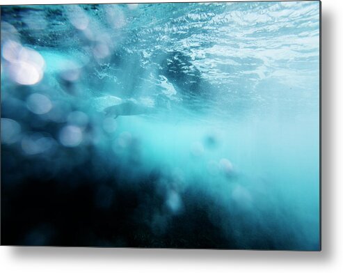 Underwater Metal Print featuring the photograph Surfer Catching A Wave by Subman
