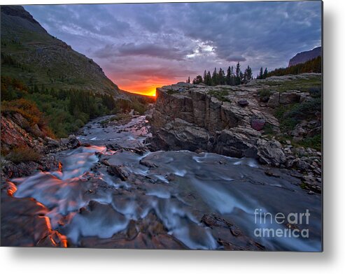 Swiftcurrent Falls Metal Print featuring the photograph Swiftcurrent Falls Sunrise Burst by Adam Jewell