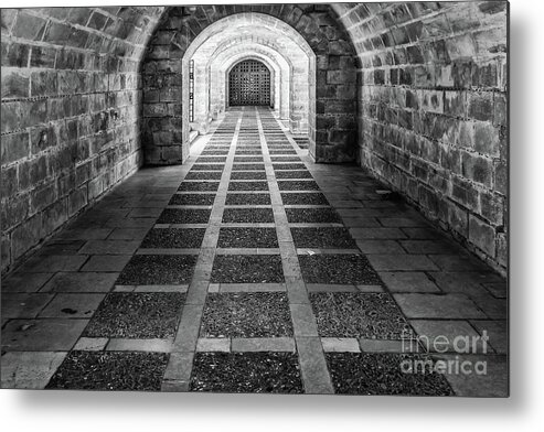 Brick Metal Print featuring the photograph Symmetry in black and white by Lyl Dil Creations